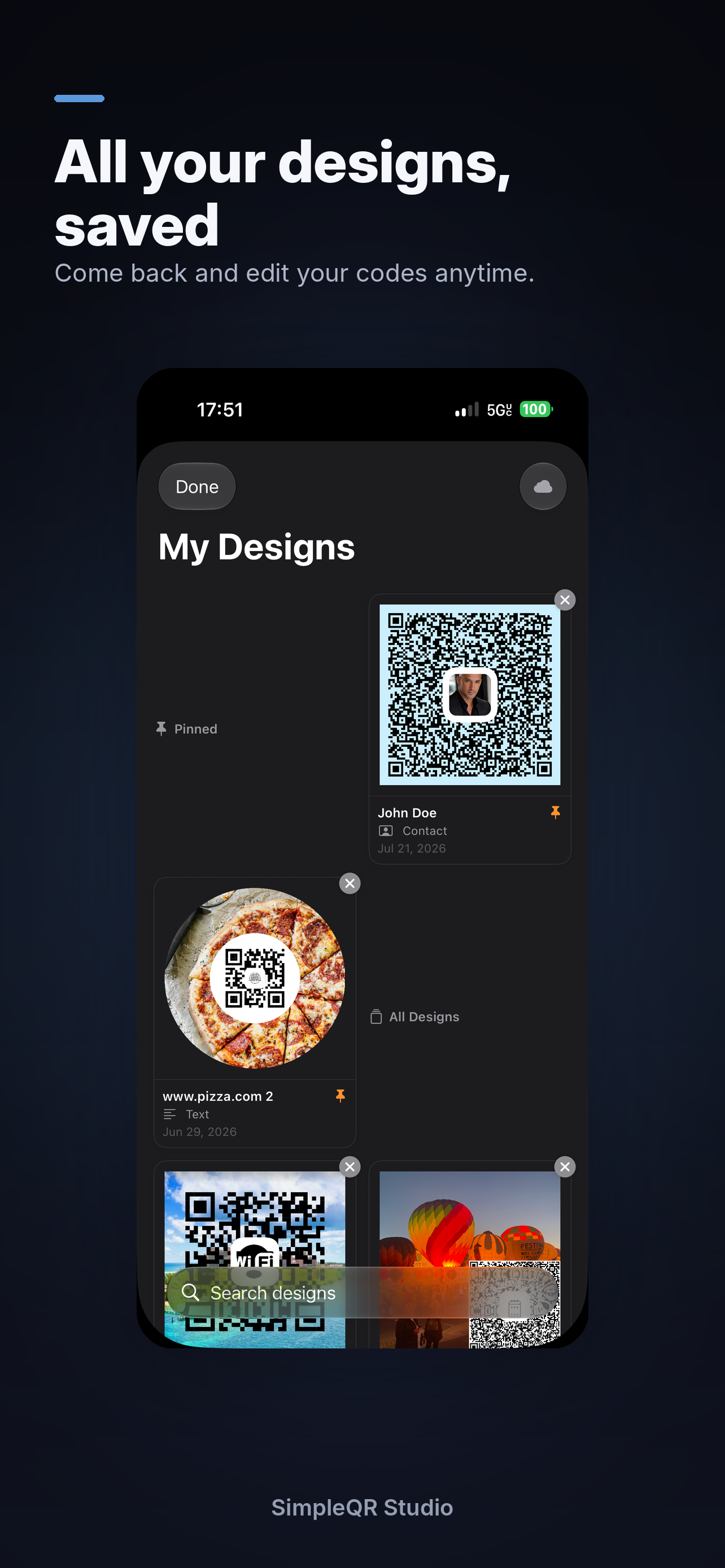 All your designs saved in one place